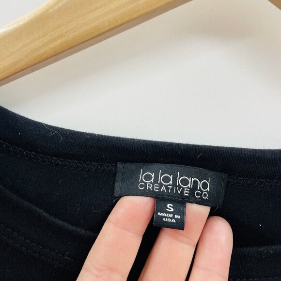 La La Land Creative Co Womens Small Vote Tshirt Crop Top Happy Face Black 1852 - Picture 7 of 8